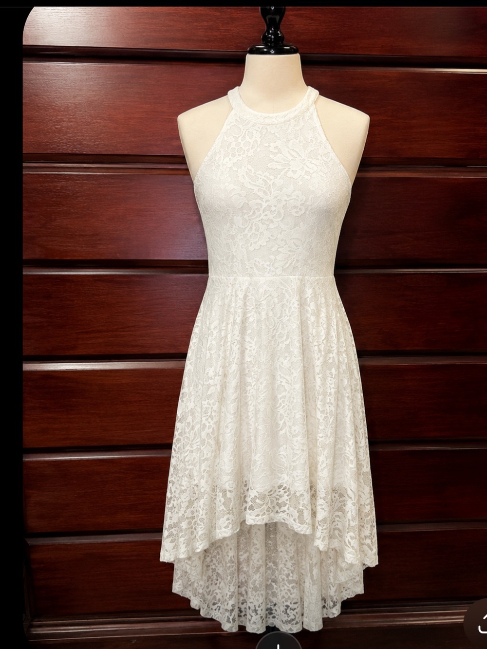White Lace High-Neck A-Line Dress